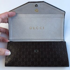 GUCCI Brown Leather GG Monogram Collapsable Sunglass Case